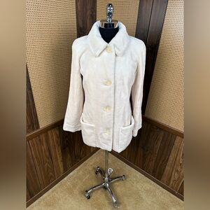 BISANG COUTURE DESIGNER DYED IVORY CREAM SHEARED MINK FUR COAT JACKET SIZE SMALL